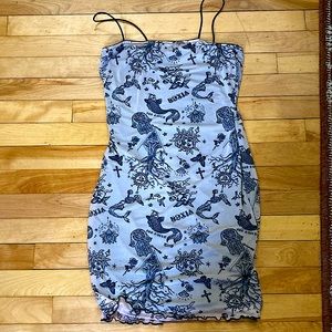 Tattoo Print Mesh Tank Dress Women's